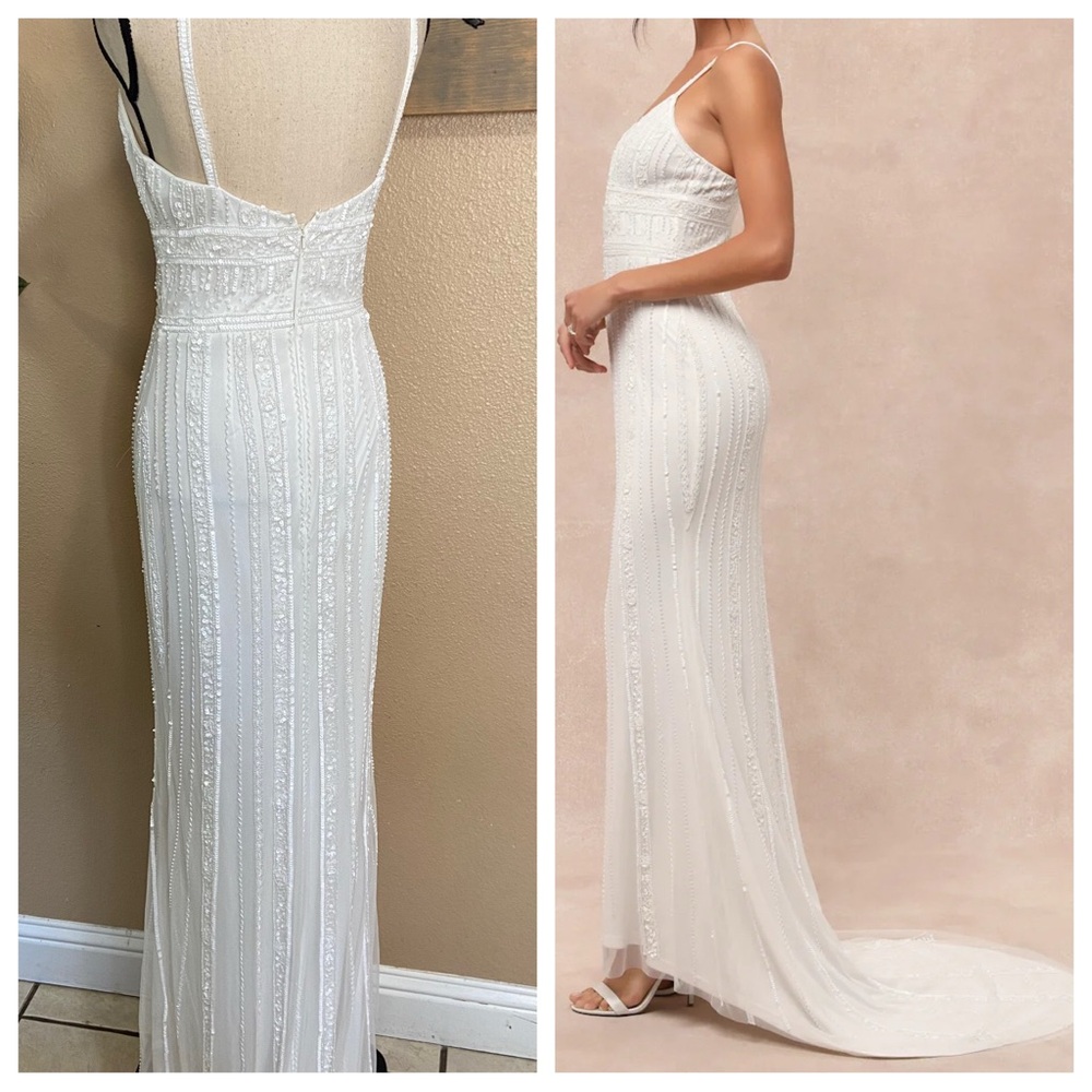 NWOT Lulus Stunning Vow White Beaded Sequin Maxi Dress - Picture 3 of 14